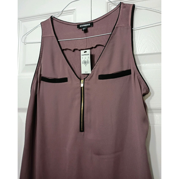 Express Mauve Sleeveless Top Zipper Black Trim Size Medium NWT - Picture 2 of 6